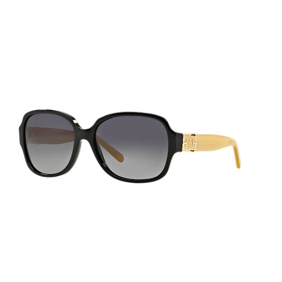 Tory Burch Polarized Sunglasses Black Frames with Ivory Sides  TY7073 EUC! - Picture 1 of 6